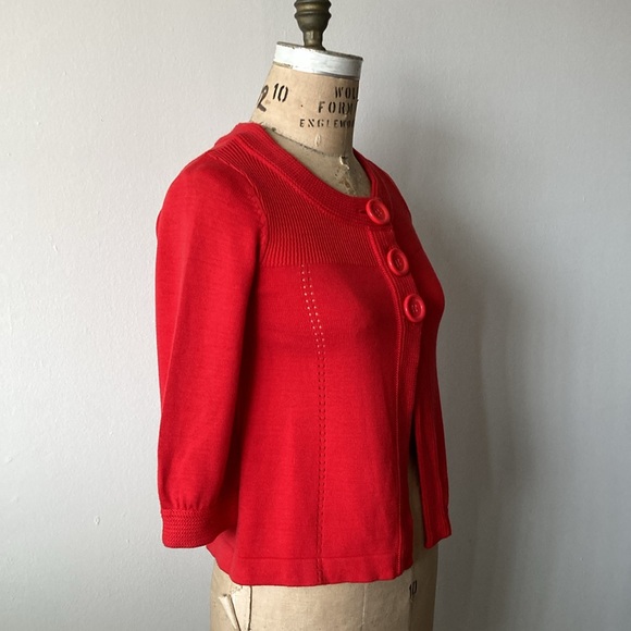 NWOT H&M Cherry Red Knit Cardigan | Chunky Big Buttons | 3/4 Sleeve | sz XS - Picture 7 of 8
